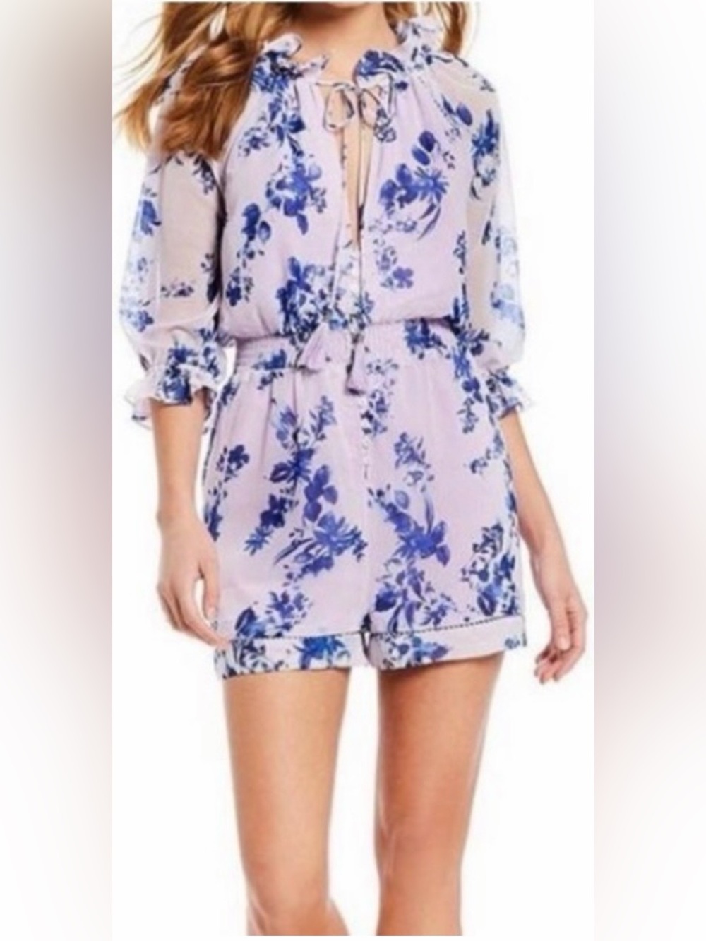 Gianni Bini Ali Floral Romper Size Small in Lavender and Blue